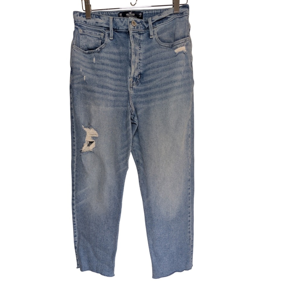 Hollister Ultra High Rise Vintage Straight Jeans 11R Distressed Light Wash